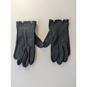 Vintage Black Short Dress Gloves Decorative Button Wrist Retro 50s Style